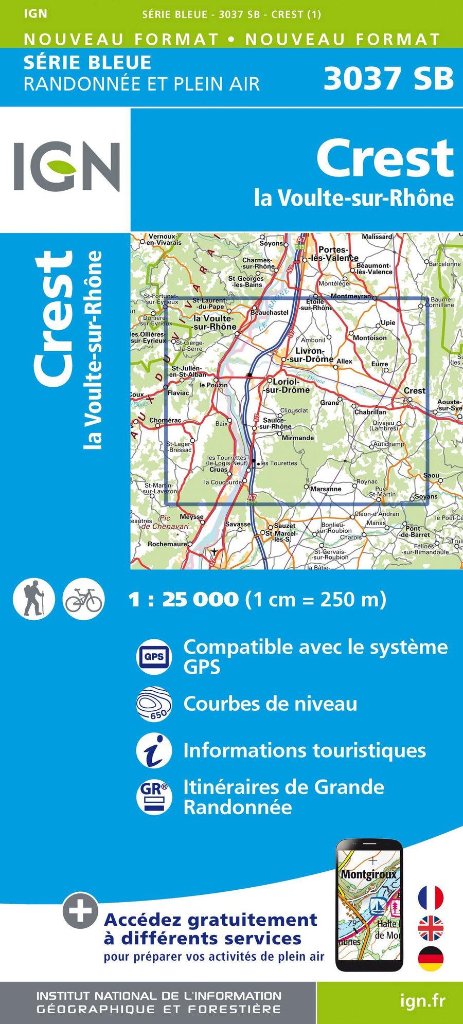 Hiking map No. 3037 - Crest, La Voulte - sur - Rhône | IGN - Blue ...